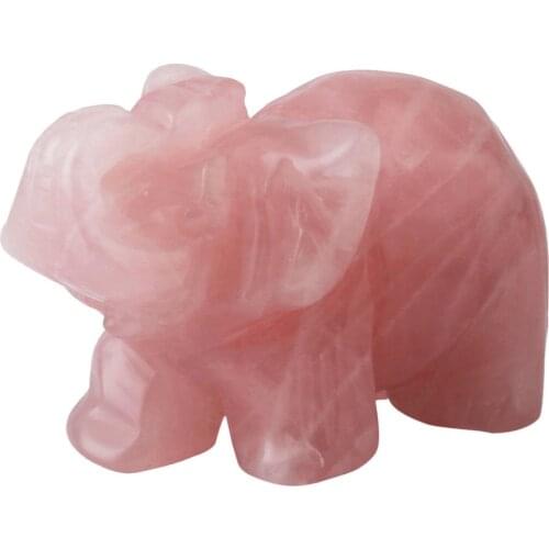 Auspicious Natural Pink Crystal Jade Jewelry Carving Crafts Miniature Elephant Animal Stone Carving Home Decoration Ornaments
