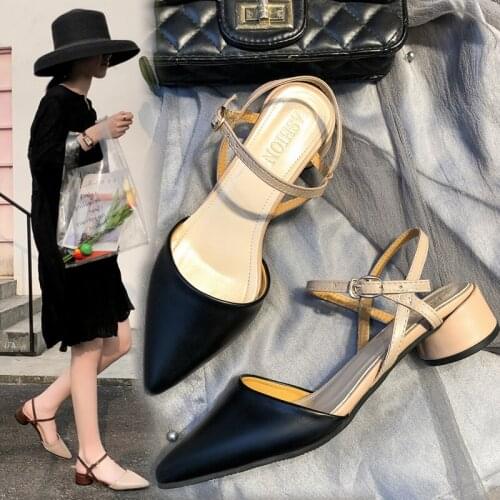 2021Elegant Summer Women Sandals Sexy Pointed Toe Low Heel Casual Shoes Office Ladies Pumps Round Heel Ankle Strap Women Sandals