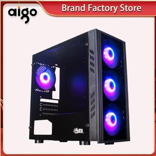Aigo Small desktop computer case with 12cm rgb fan Dustproof gabinete pc gamer completo mini matx itx htpc chasis gaming pc case