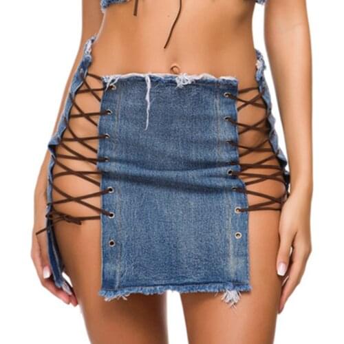 Denim Short Skirt European Beauty Super Nightclub Womens Sexy High Waist Hip Skirt A-line Skirt for Woman Bar Stage Wear 2021