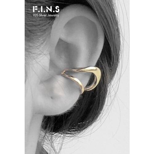 F.I.N.S 1PC Simple INS Real 925 Sterling Silver Glossy Layered Big Geometric Ear Clip Without Piercing Minimalist Fine Jewelry