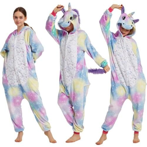 Flannel Soft Warm Glitter Unicorn Girls Pajamas Childrens Pajamas Boys Animal Cartoon Kigurumi Pajama Sleepwear Homewear