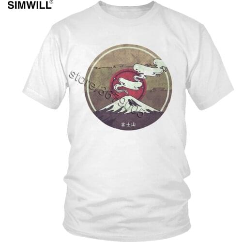 Retro Fuji Mountain T Shirt Cool Graphic 100% Cotton Tshirt Men Short Sleeves Round Neck Tee Japan Mount Fujisan Volcano T-Shirt