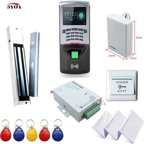 Fingerprint RFID Access Control System Kit Wooden Door Set+Eletric Magnetic Lock+ID Card Keytab+Power Supplier+Button+DoorBell