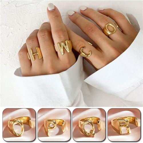 Personality A-Z 26 Letters Open Adjustable Punk Rings For Women Ladies Jewelry Initial Alphabet Finger Ring Bague Friends Gift