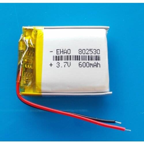 3.7V 600mAh 802530 Lipo battery polymer lithium Rechargeable battery for MP3 GPS DVD bluetooth recorder e-book camera
