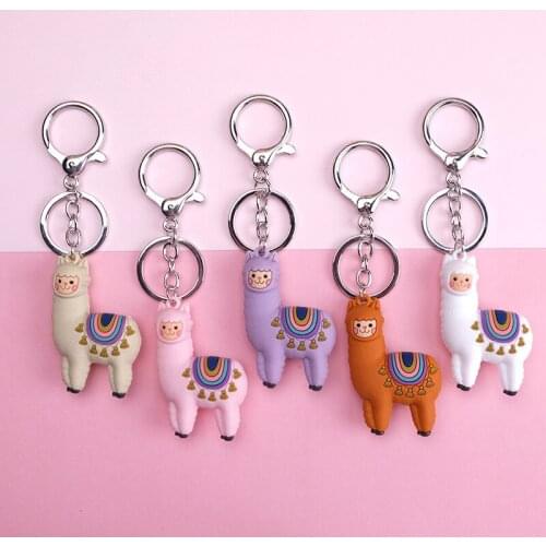 Fashion Epoxy 3D Cute Alpaca Keychain Keyring Cartoon Gold Silver Black Buckle Sheep Keyring Bag Jewelry Gift for Women