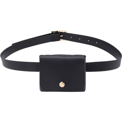 Women Girls PU Leather Fanny Pack Casual Waist Bag Classic Cell Phone Pocket with Removable Belt