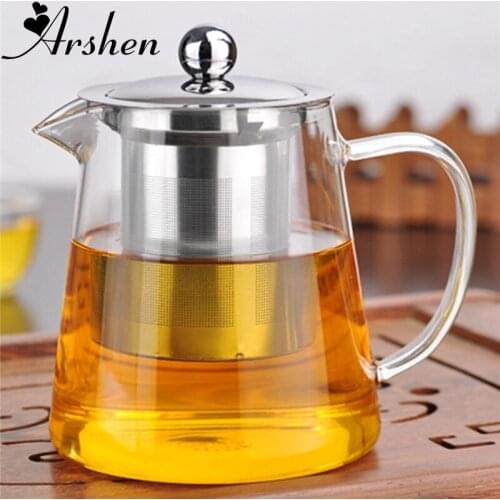 Arshen 750/950ml Clear Heat Resistant Glass Tea Pot Kettle With Stainless Steel Infuser Filter Tea Jar Jug Home Flower Tea Tools