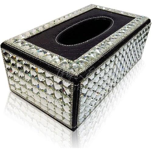 Rectangle Tissue Box Cover Decorative Holder Finished Bling Crystal Tissue Boxes In Car & Home