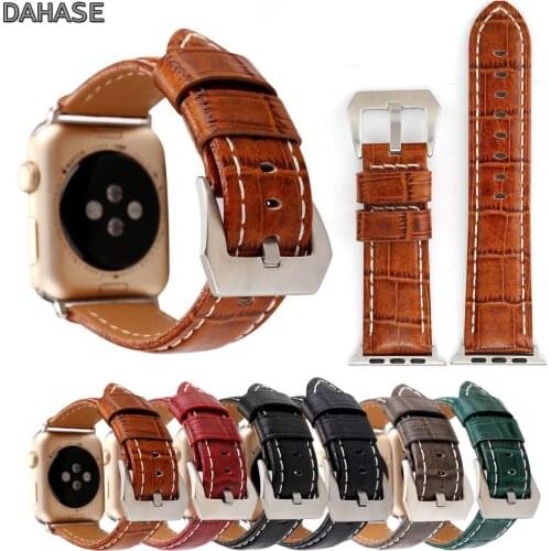 DAHASE Retro Crocodile Genuine Leather Wrist Strap for Apple Watch Series 1 2 3 Band Bracelet 42mm 38mm Metal Buckle Wristband