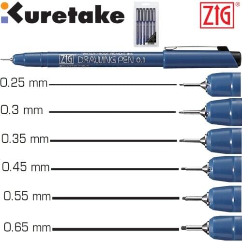 ZIG Kuretake Manga Drawing Pens Water-proof Pigment Ink Graphic Scriptliner Needle Tip Scanning Line Black Marker Pens Japan