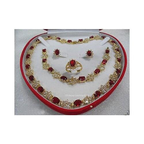 UK Girl UK Girl gem stone crystal womens red gem Earring Bracelet Necklace Ring Golden