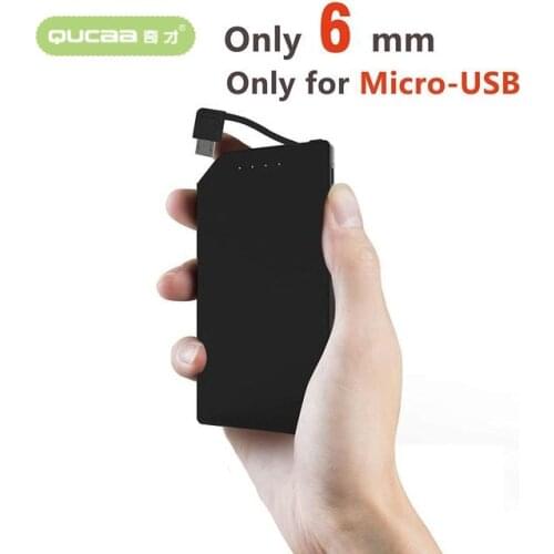 5000mAh Ultra Slim Power Bank with Built-in Charging Cable Only 6 mm Portable External Batteries Charger Mi Powerbank For Xiaomi