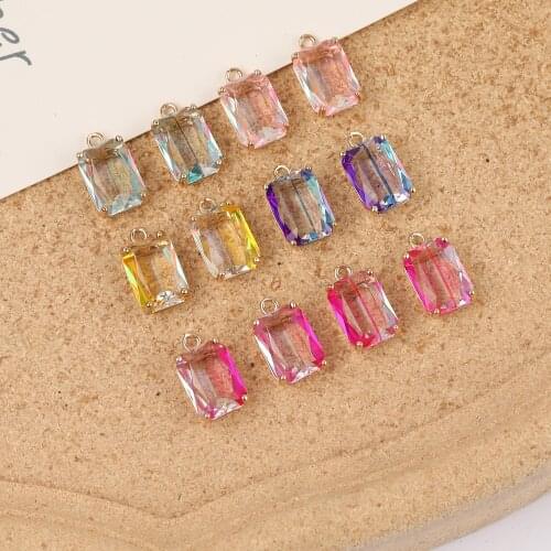 HAOSAW 6Pcs 10*17MM Jewelry Accessories/Square Shape/DIY/Hand Made/Crystal Pendant/Double Color/Jewelry Findings & Components