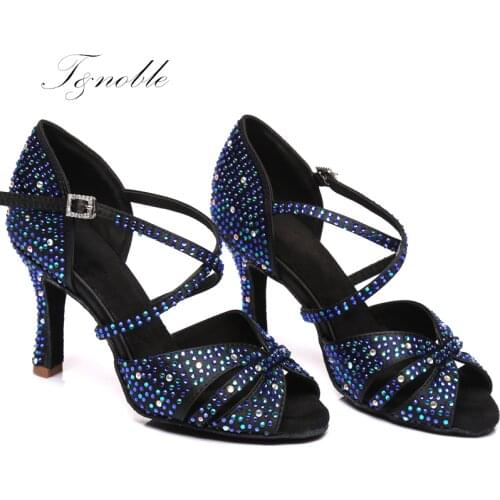 Women Latin Dance Shoes Party Shoes Satin Shining Rhinestones Soft Bottom Woman Salsa Dance Shoes heel5CM-10CM