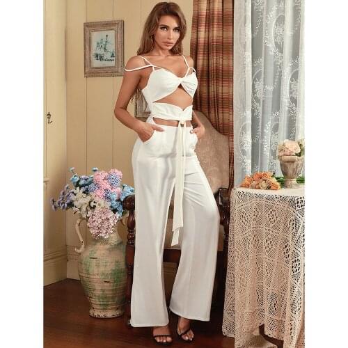 2021 White Black High Waist Sexy Spaghetti Strap Hollow Out Women Jumpsuits with Belt Casual Slim Streetwear Femme Romper BH7194