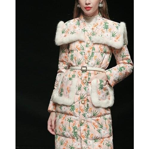 Printing Slim Long White Duck Down Winter Jacket Women Thick Warm Long Coat Streetwear Overcoats Manteau Femme Hiver