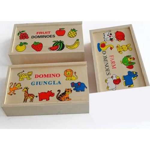 1 Set Blocks Wooden Toys for Kids Six Fruit Solitaire Animal Cartoon Educational Toys for Children Wood Block Building Fun Games