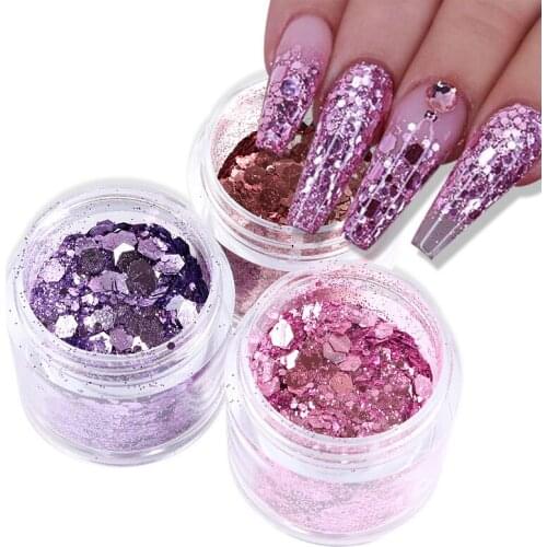 10ML Bottled 3 Colors Nail Art Six-sided Glitter Powder Mixed Size Nail Polish Sequin Powder DIY Trim Nail Art Decorations