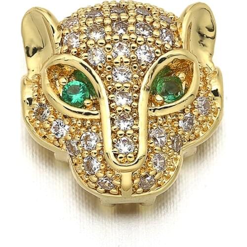 11*11mm Brass Cubic Zirconia Leopard Charms Spacer Beads for DIY Jewelry Findings Accessories, Hole: 1.7mm, Model: VZ115