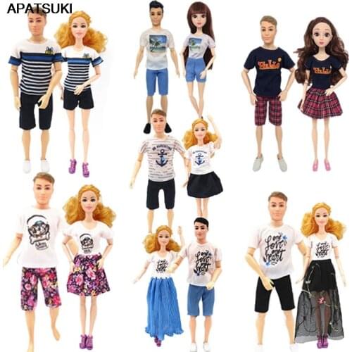 2sets Couple Lover Casual Wear Clothes for Barbie Doll Outfits Top Shirts Skirt Shorts for Ken Boy Dolls 1/6 Accessories Toy