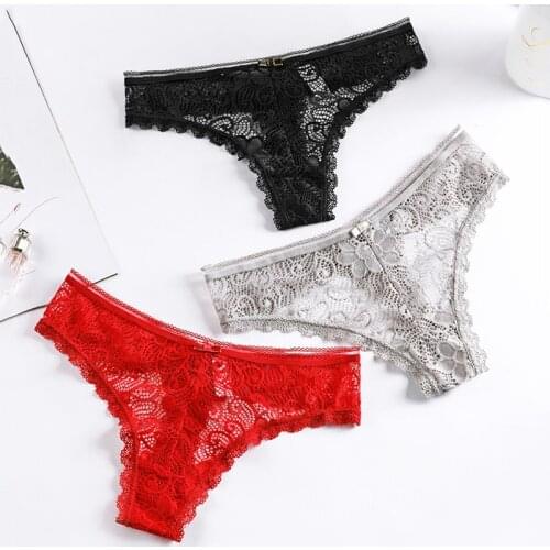 3pcs/lot Sexy Panties for Women Lace T-Back Briefs Low-rise Thong Lingerie Girls Underwear Cute Bow Underpants #F