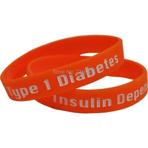 300pcs Debossed Medical Alert Type 1 Diabetes Iinsulin Dependent wristband silicone bracelets free shipping by DHL express