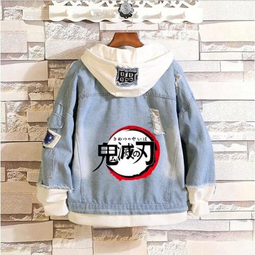 3XL Anime Demon Slayer Hoodie Kamado Tanjirou Cosplay Spring Denim Jacket Kimetsu no Yaiba Men Women Couple Coat Streetwear