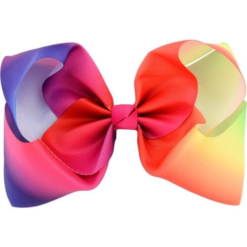 5pcs 8" Kids Gradient Colors Grosgrain Ribbon Bow Clips Hair Clip Boutique Rainbow Hair Accessories Girl Dancing Party Hairpins