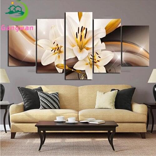 5pcs blooming lilies Diamond Painting Cross-Stitch waterfall paintings embroidery DIY Kit mosaic gallery living room interior
