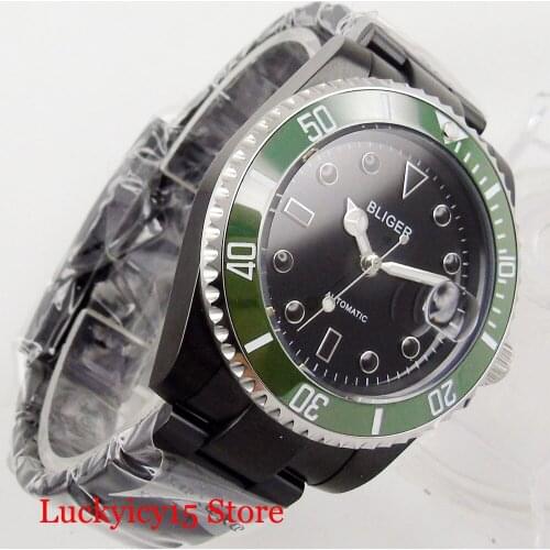 BLIGER 40mm Black Dial Automatic Mechanical Men Watch Auto Date Ceramic Bezel PVD Watch Case MIYOTA Movement