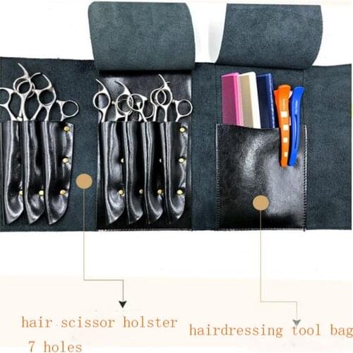 Salon Edger Scissors Holster Real Leather Bag Shears Holder Hairdressing Tools Pouch - Waterproof,3 Layers of Folding