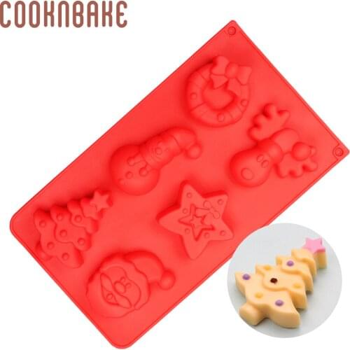 COOKNBAKE 6 cavity Cake Baking Tool Christmas silicone mold for Handmade Soap resin santa gypsum candy chocolate cake Decorated