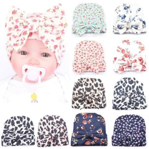 Baby Caps Unisex Infant Floral Soft Hat with Bow Knitted Hospital Newborn Beanie Caps