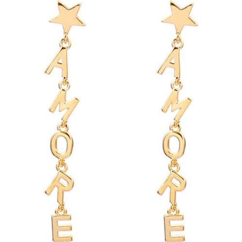 Long AMORE Letters Stud Earrings for Women 2020 Fashion Jewelry Present Gold Silver Color Earrings Trendy Jewelry