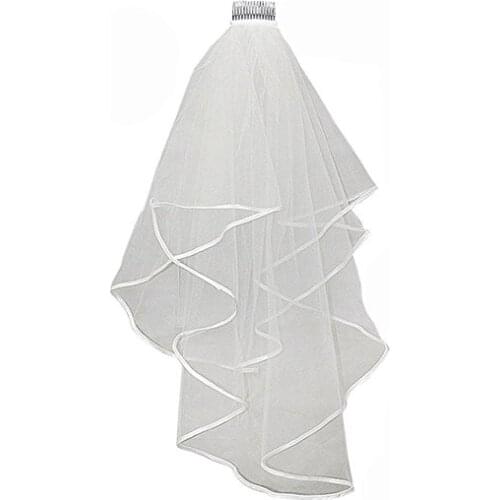 Elegant 2T Ivory Wedding Bridal Elbow Satin Edge Veil With Comb