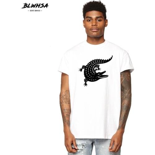BLWHSA Alligator Printing T Shirt Men Summer Short Sleeve Cool T-shirts Funny Animal Black Print T-Shirts Male Tops Clothing