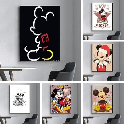 Canvas Painting Disney Anime Mickey Minnie Mouse Cartoon Art Posters and Prints Wall Art Picture for Kids Living Room Home Decor