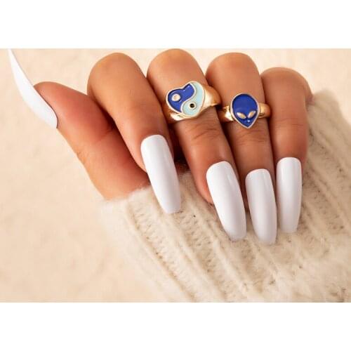 Tocona 2pcs/sets Colorful Heart Cute Ring Sets for Women Men Charms Blue Dripping Oil Geometry Party Jewelry Anillo 20448