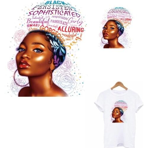 Beautiful Black Girl Heat Transfer Sticker On Clothes DIY Washable Iron On Patches For Clothes Women T-shirt Thermal Sticker