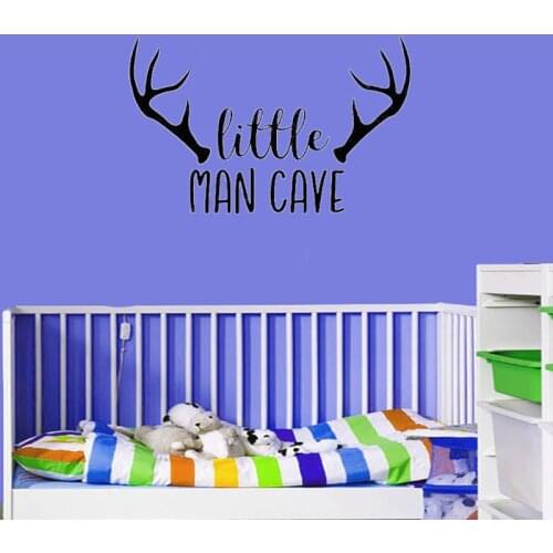 Little Man Cave Wall Stickers Woodland Nursery Wall Decal Quote Deer Antlers Kids Bedroom Home Decor Art Murals Decoration