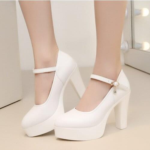 Model cheongsam t stage catwalk white single shoes waterproof platform high heel thick with a word buckle round head