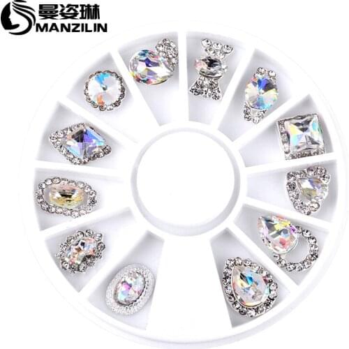 Fashion White Profiled AB Crystal Wheel Nail Stickers Decoration 3D DIY Nail Art Tips Jewelry Glass Rhinestones Manicure tools