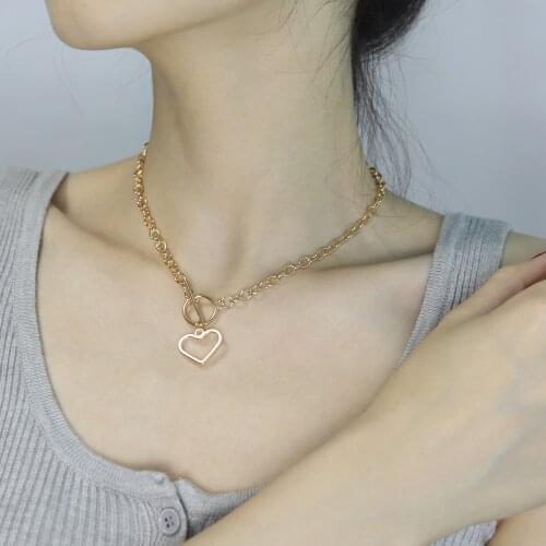 Vintage Fashion Coin Thick Chain OT Buckle Necklace Bohemian Punk Metal Heart Collar Choker Necklace Fashion Women Punk Jewelry