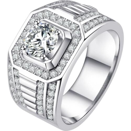 Square Diamond Gentleman Sterling Silver 925 Ring for Men Luxury Wide Version Engagement Wedding Anniversary Party Eye-catching