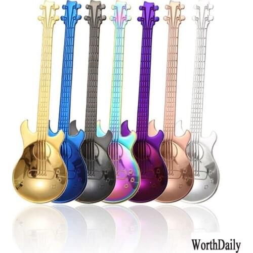 7PCS New Creative Stainless Steel Coffee Spoons Guitar Spoon Milk Coffee Spoon Ice Cream Candy Tea Spoon Gift Spoon
