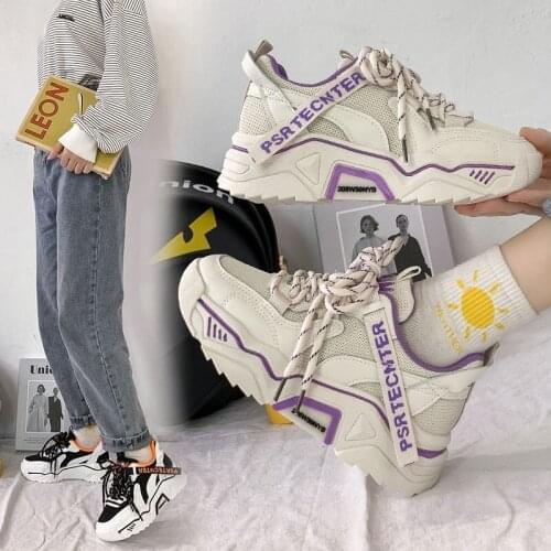 2020 spring and autumn new breathable mesh fashion daddy shoes female thick bottom muffin wild casual sports shoes X226