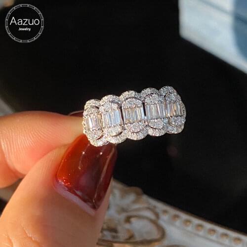 Aazuo Orignal 18K White Gold Real Ladder side Diamond Fashion Row Ring for Woman Fashion Gift For Woman Birthday