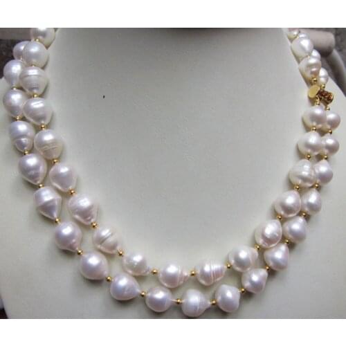 2 row11-14mm AAA++ natural white Australian south sea pearl necklace